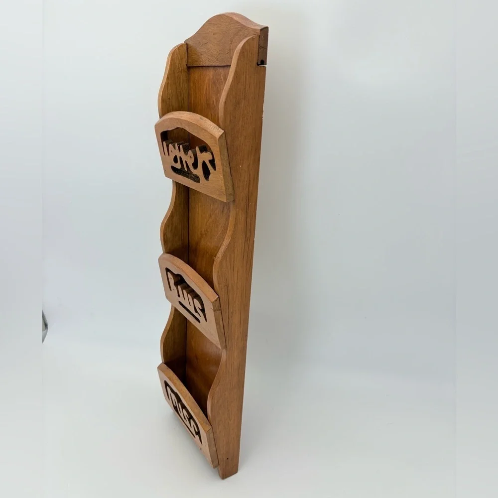 Vintage Handmade Wooden Wall Organizer with Three Slots